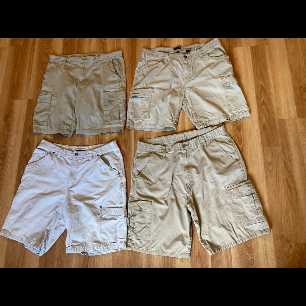 4 Pair 38Men's Khaki Cargo Work Shorts Wolverine Wrangler Columbia George Bundle